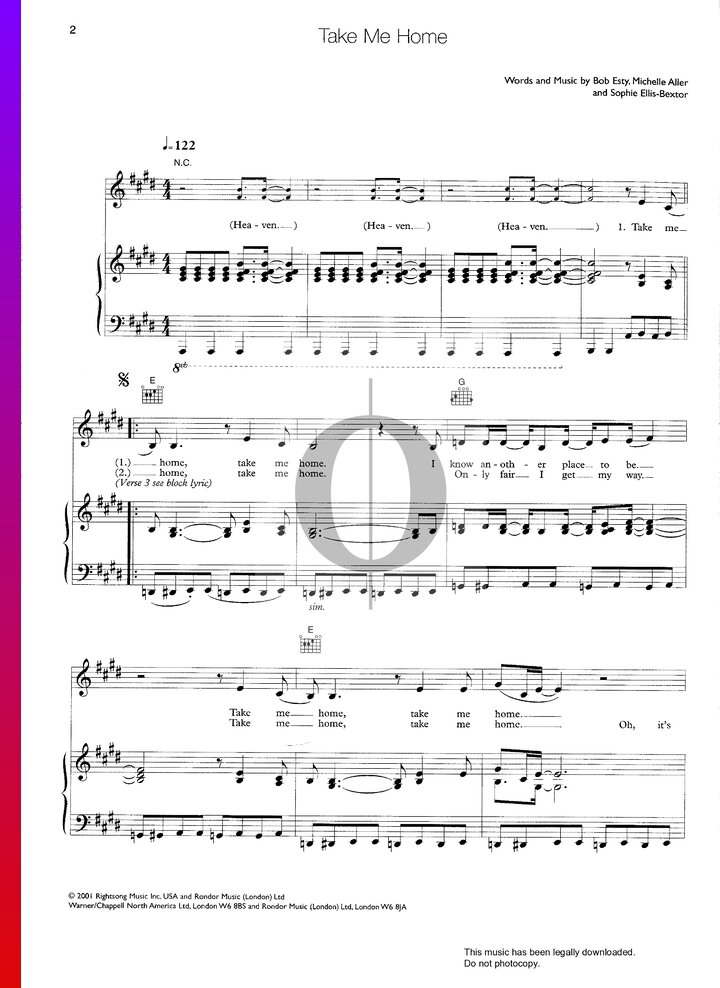 Take Me Home (Cher) Piano Sheet Music - OKTAV