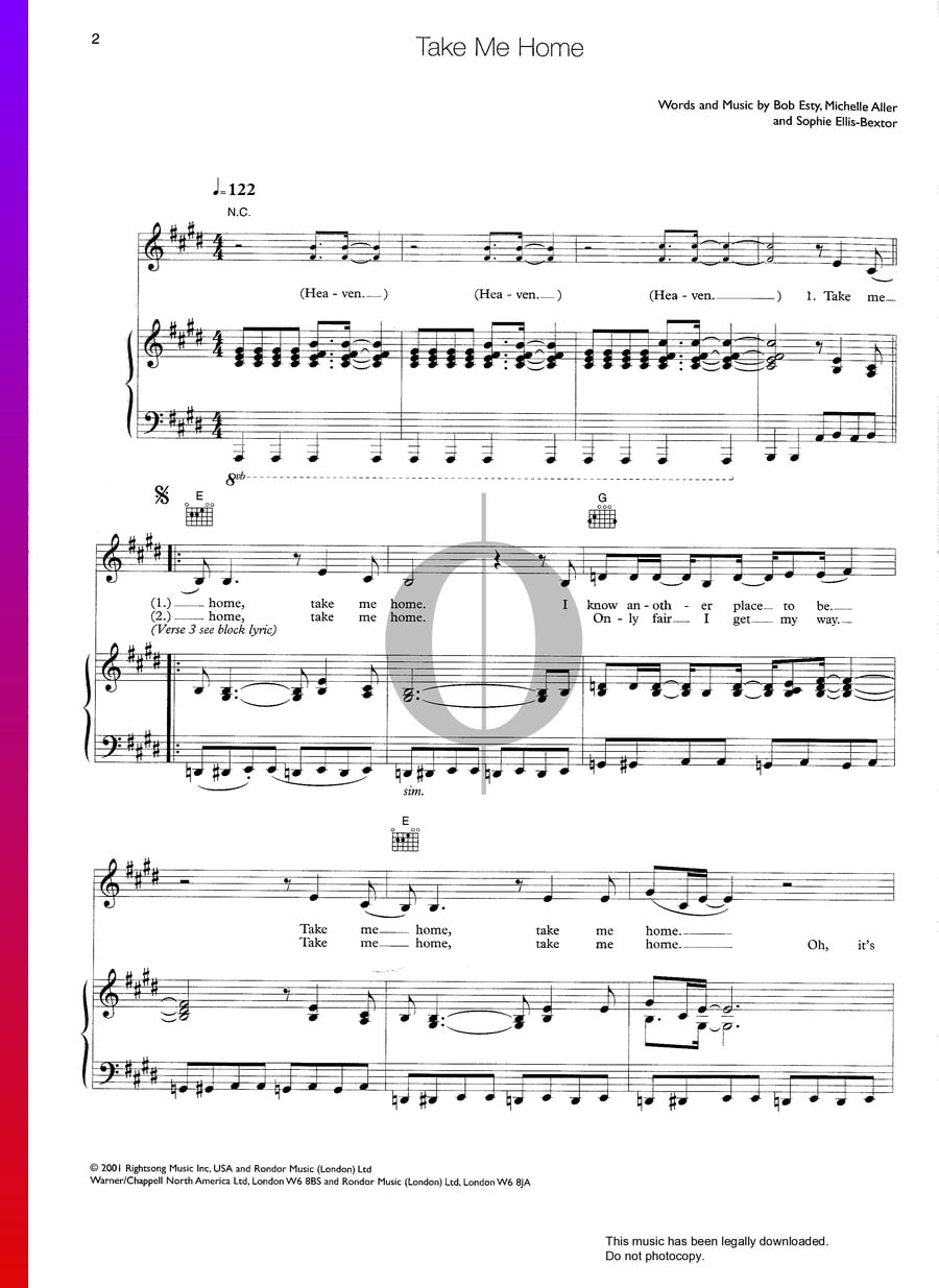 Take Me Home (Cher) Piano Sheet Music OKTAV
