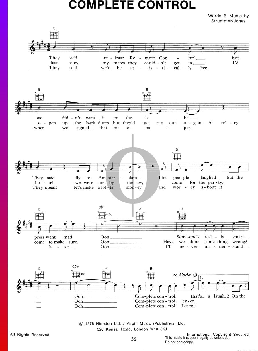 Complete Control Sheet Music (Piano, Guitar, Voice) - OKTAV