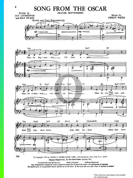 Song From The Oscar (Maybe September) Sheet Music
