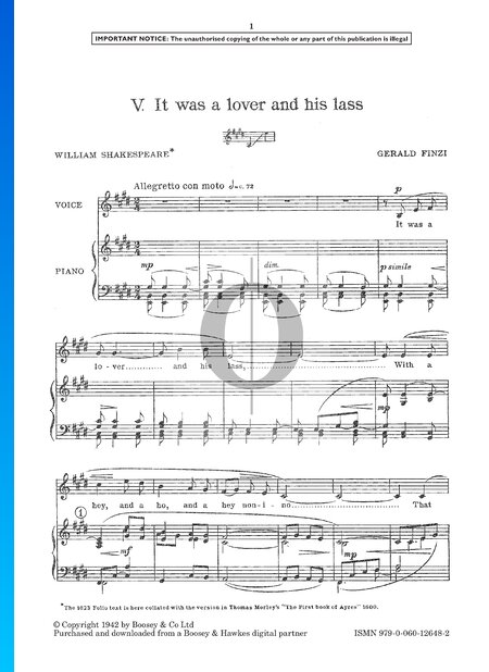 It Was A Lover And His Lass Sheet Music