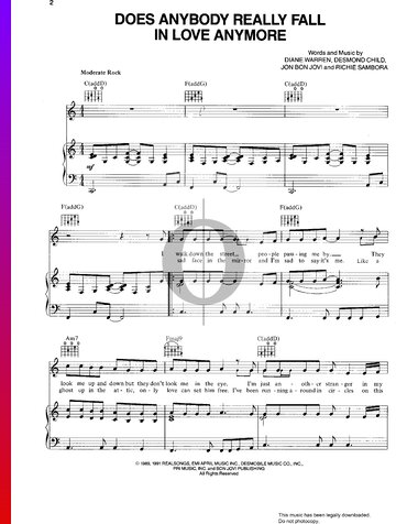 Does Anybody Really Fall In Love Anymore Sheet Music