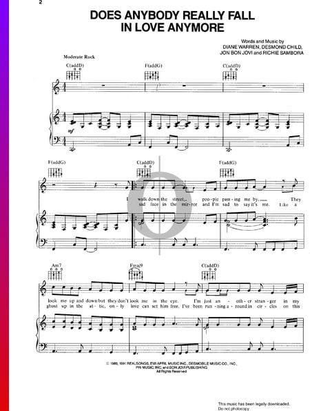 Does Anybody Really Fall In Love Anymore Sheet Music