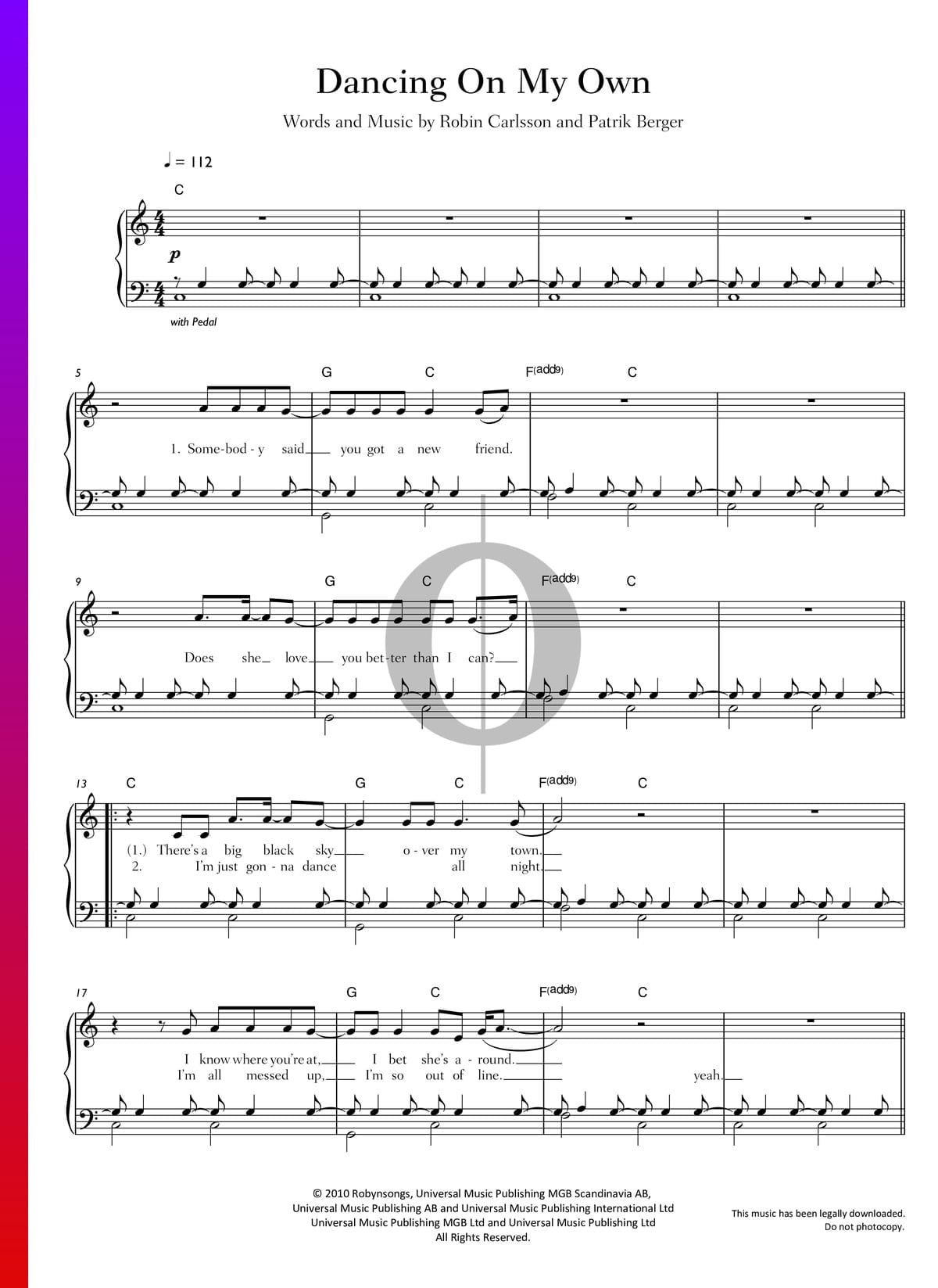 robyn dancing on my own vocal sheet music free
