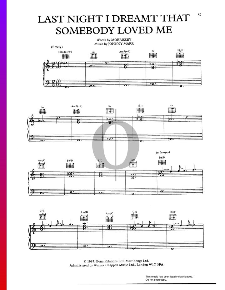 Last Night I Dreamt That Somebody Loved Me The Smiths Piano Sheet Music Oktav 9231