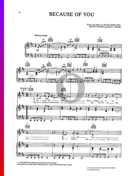 Because Of You Sheet Music