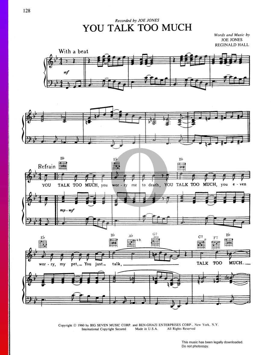 You Talk Too Much (Joe Jonas) Piano Sheet Music OKTAV