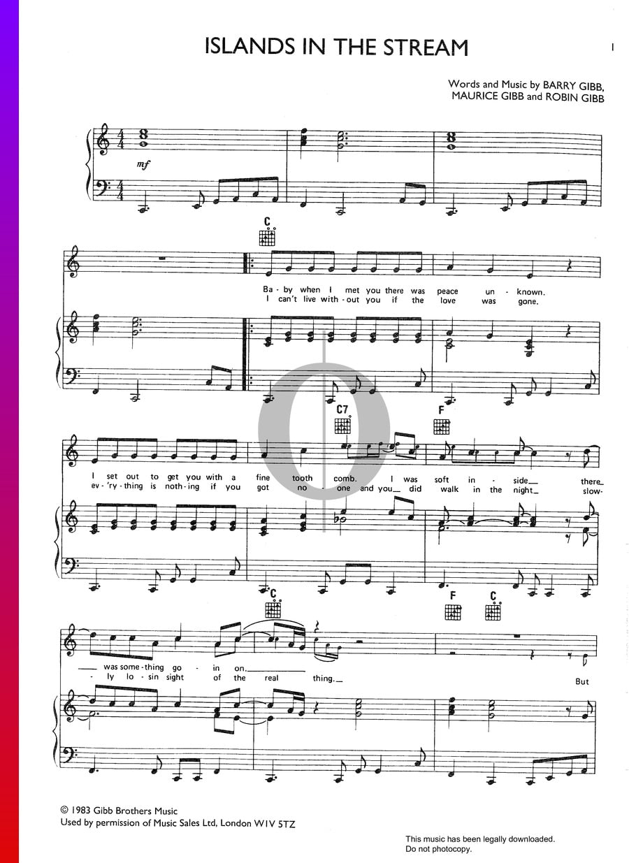 Islands In The Stream Noten (Klavier, Gesang, Gitarre) von Dolly Parton, Kenny Rogers OKTAV Islands In The Stream Noten (Klavier, Gesang, Gitarre) von Dolly Parton, Kenny Rogers OKTAV