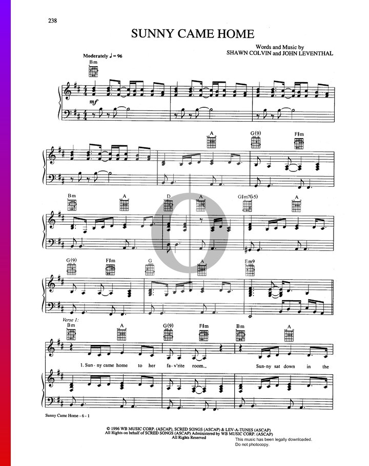 Sunny Came Home (Shawn Colvin) Piano Sheet Music OKTAV