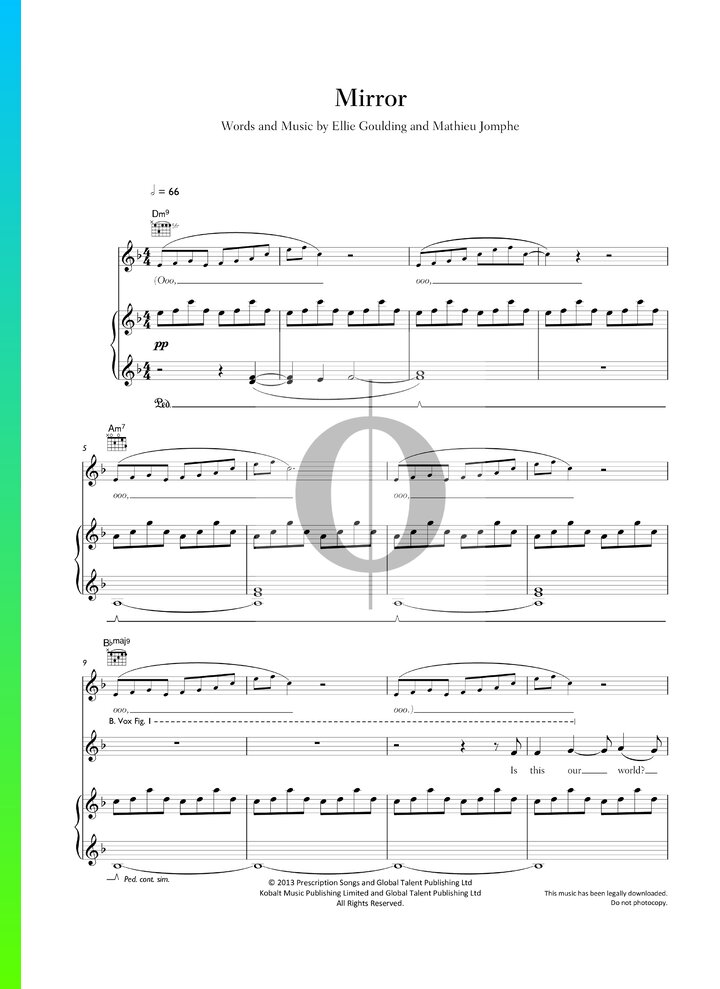 Mirror Piano Sheet Music from The Hunger Games Catching Fire by Ellie