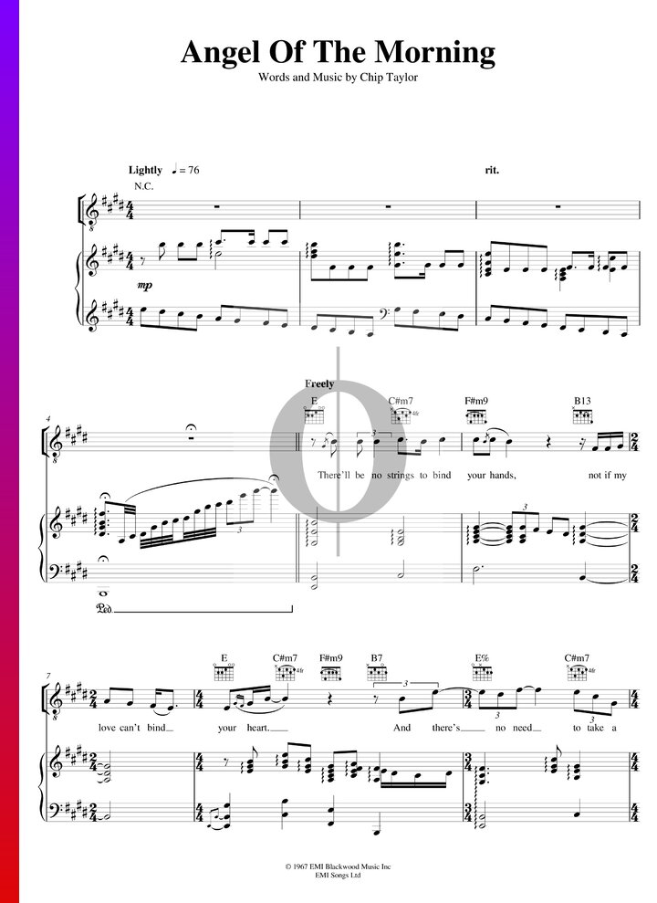 Angel Of The Morning Sheet Music (Piano, Guitar, Voice) OKTAV Angel Of The Morning Sheet Music (Piano, Guitar, Voice) OKTAV