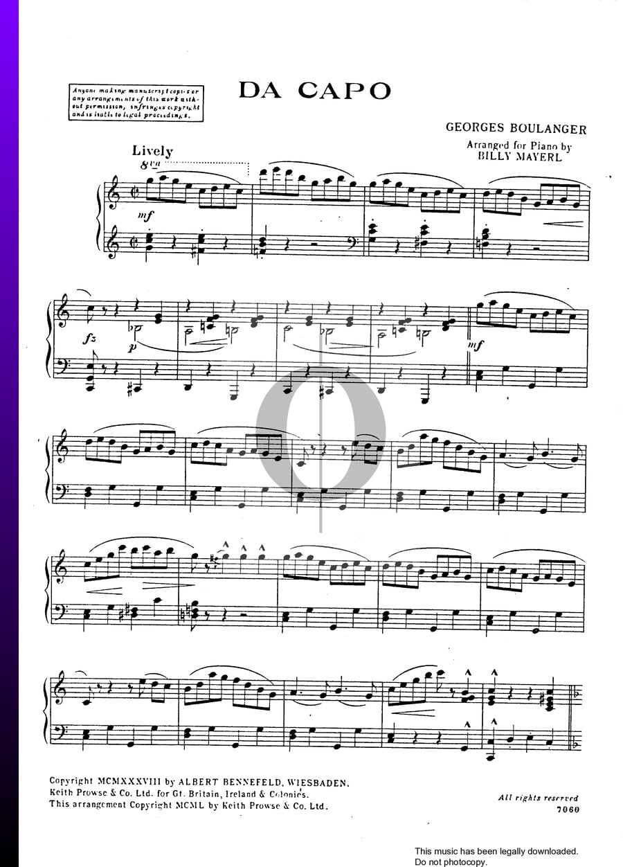 Da Capo Sheet Music (Piano Solo) OKTAV