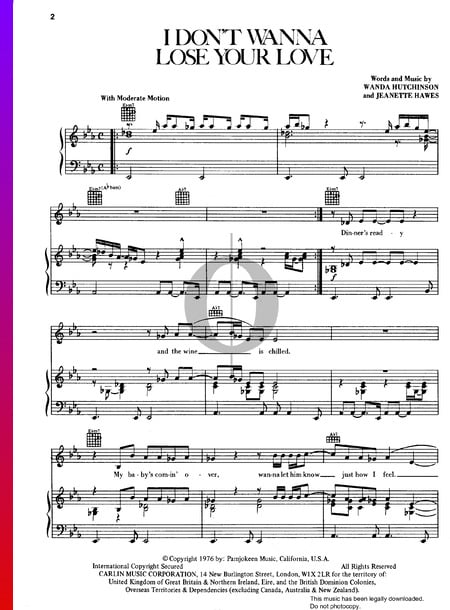 I Don't Wanna Lose Your Love Sheet Music