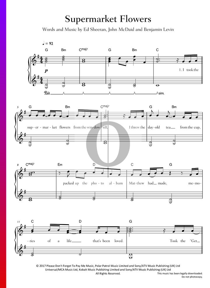 Supermarket Flowers door Ed Sheeran piano bladmuziek (Piano, Stem) OKTAV