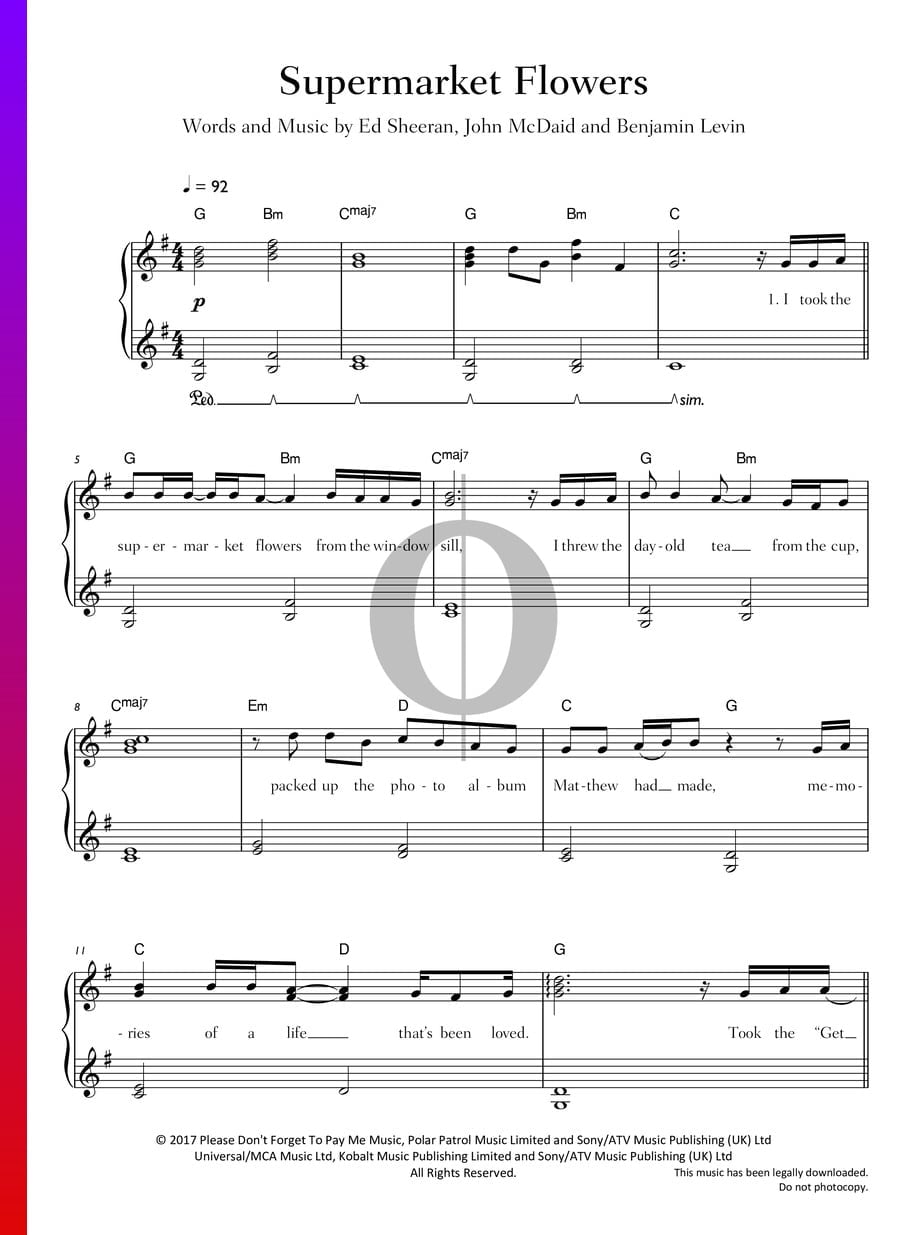 Supermarket Flowers (Ed Sheeran) Piano Sheet Music OKTAV
