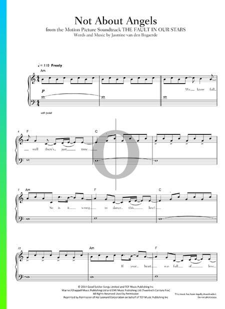Not About Angels Sheet Music