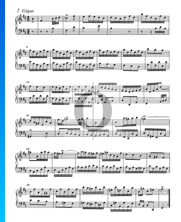 Partition Suite Française No. 3 Si bémol mineur, BWV 814: 7. Gigue