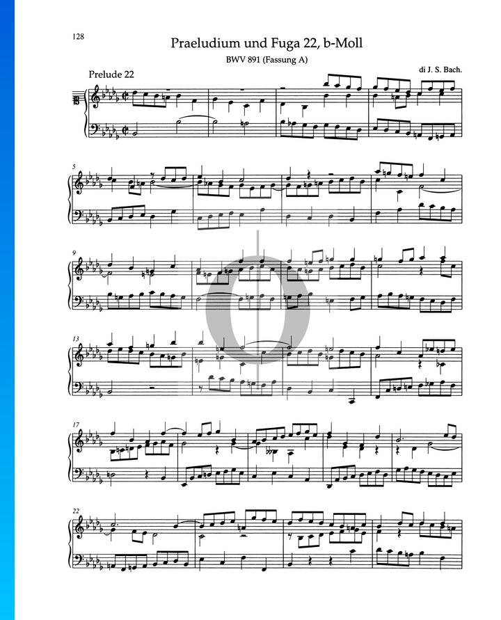 Prelude B-flat Minor, BWV 891 (Johann Sebastian Bach) Piano Sheet Music ...