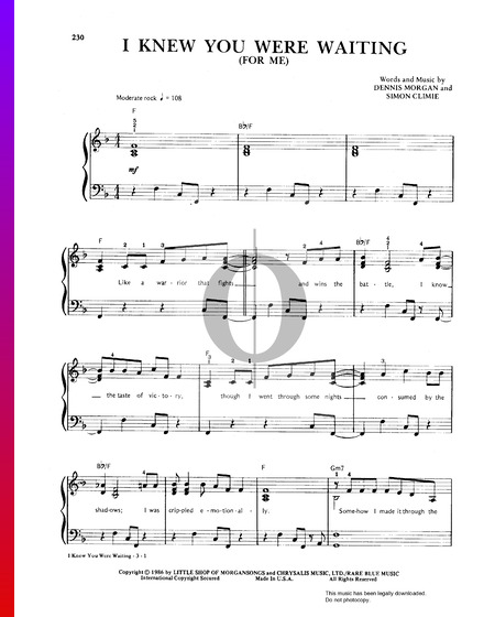 I Knew You Were Waiting (For Me) Sheet Music