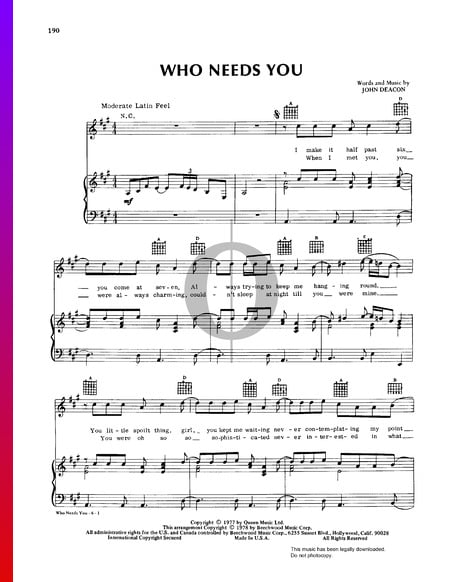 Who Needs You Sheet Music