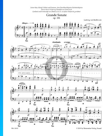Sonate B-Dur, Op. 106 Nr. 29 (Hammerklavier): 1. Allegro Musik-Noten