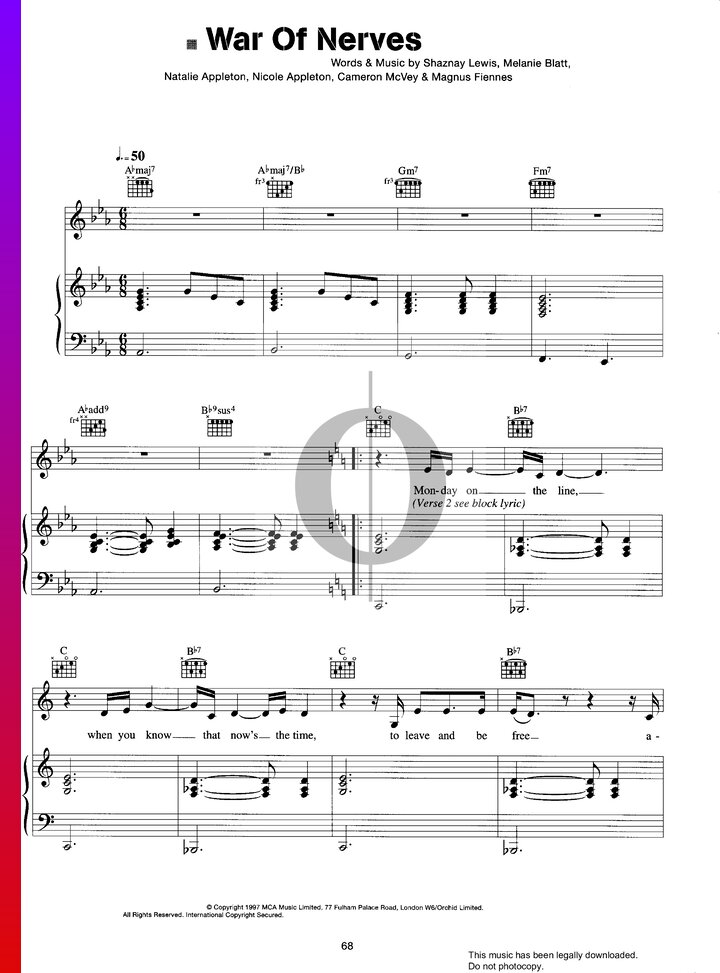 War Of Nerves Sheet Music (Piano, Guitar, Voice) - OKTAV