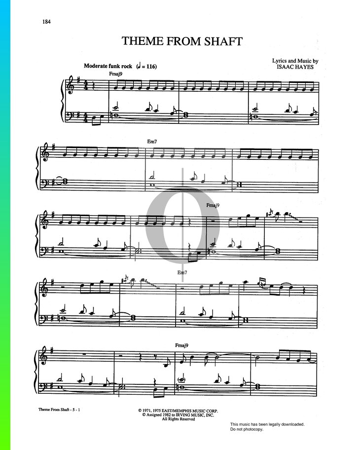 Shaft (Theme) Piano Sheet Music from Shaft by Isaac Hayes OKTAV