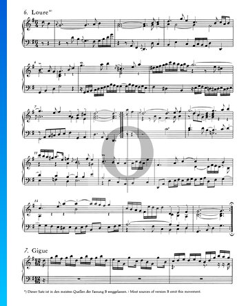Partition Suite Française No. 5 Sol Majeur, BWV 816: 6. Loure