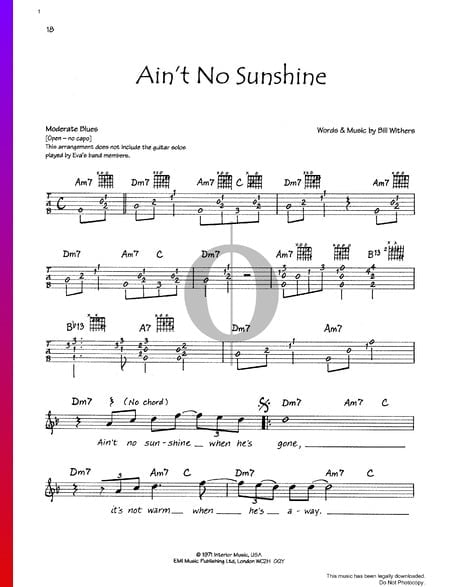 Ain't No Sunshine Sheet Music