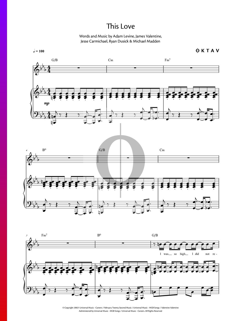 This Love (Maroon 5) Piano Sheet Music - OKTAV