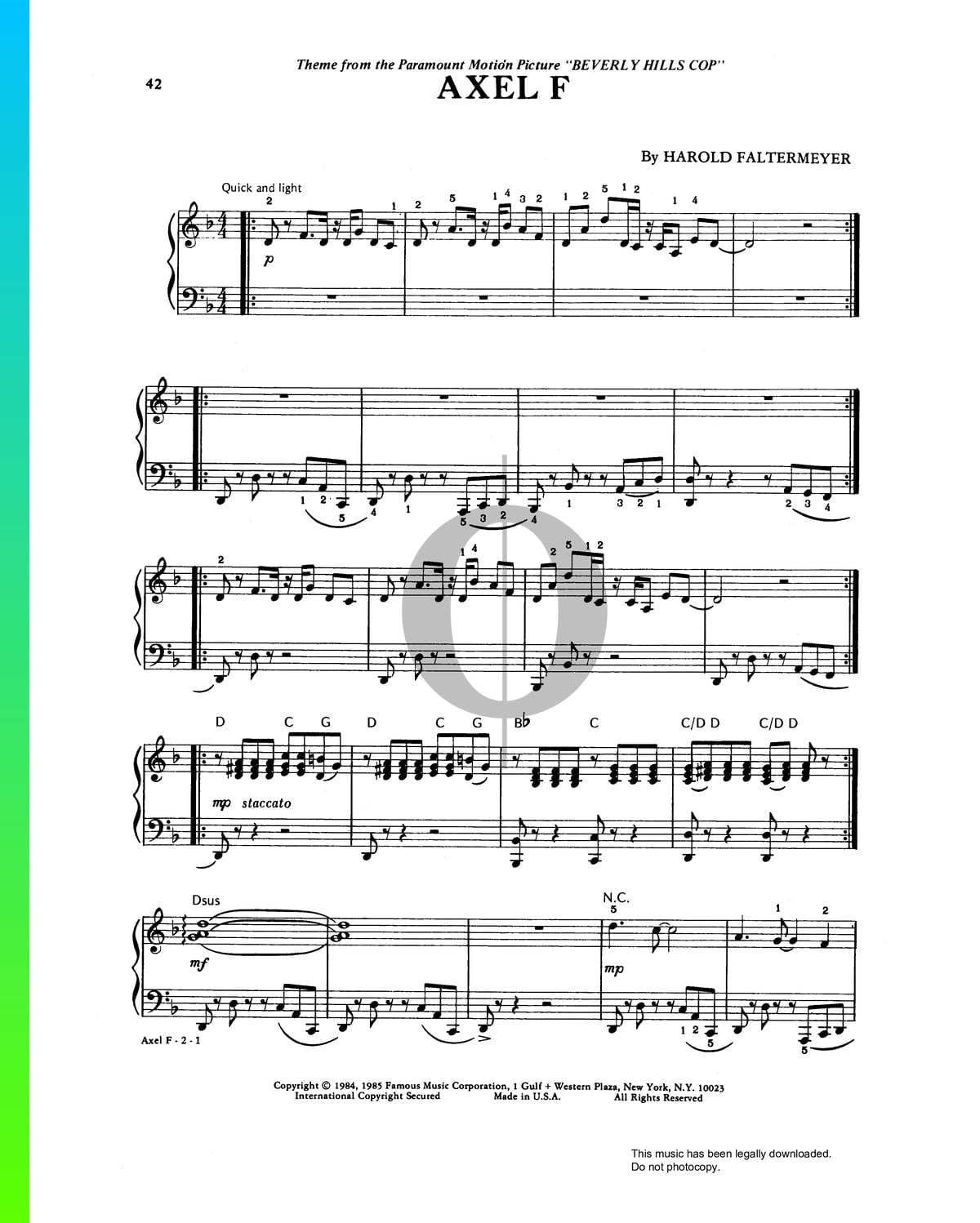 "Axel F" Noten aus Beverly Hills Cop Ich lös' den Fall auf jeden Fall