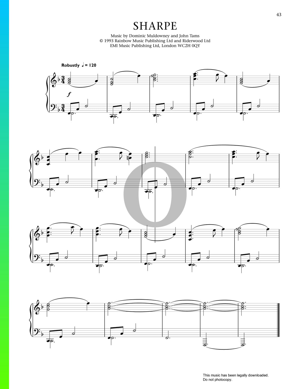 Sharpe Piano Sheet Music from Sharpe by Dominic Muldowney, John Tams ...