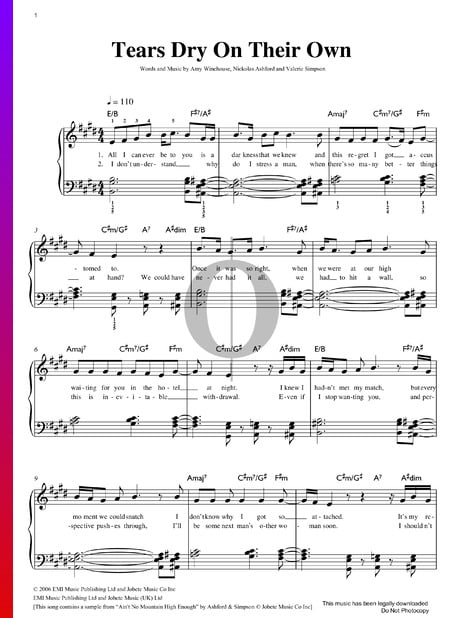 Tears Dry On Their Own Sheet Music