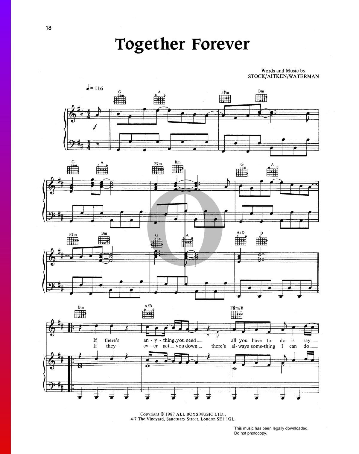 cansada Alfombra de pies Hizo un contrato ▷ Together Forever Sheet Music (Piano, Voice, Guitar) | PDF Download - OKTAV