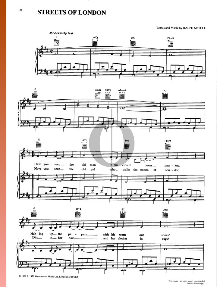 Streets Of London (Ralph McTell) Piano Sheet Music OKTAV