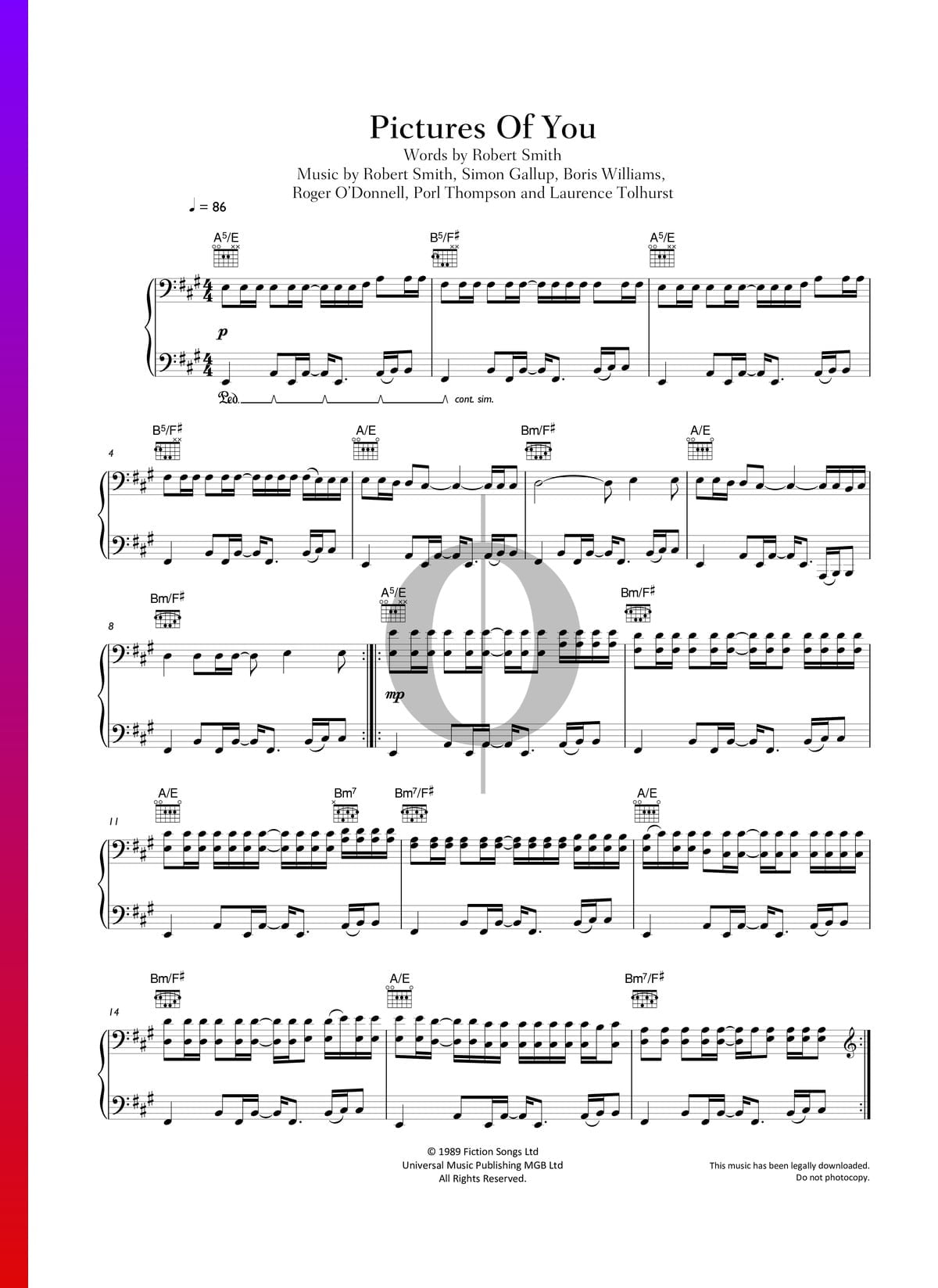 love song sheet music the cure
