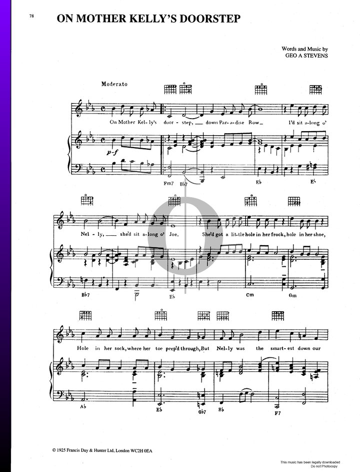 On Mother Kelly's Doorstep Sheet Music (Piano Guitar Voice) OKTAV