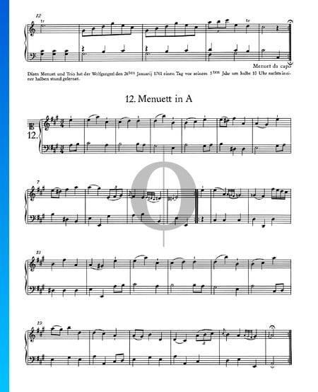 Menuet en La Majeur, No. 12 Partition