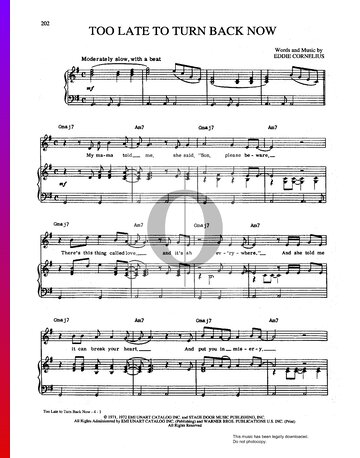 Too Late To Turn Back Now Sheet Music