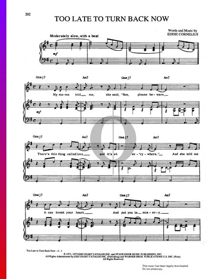 Too Late To Turn Back Now Musik-Noten
