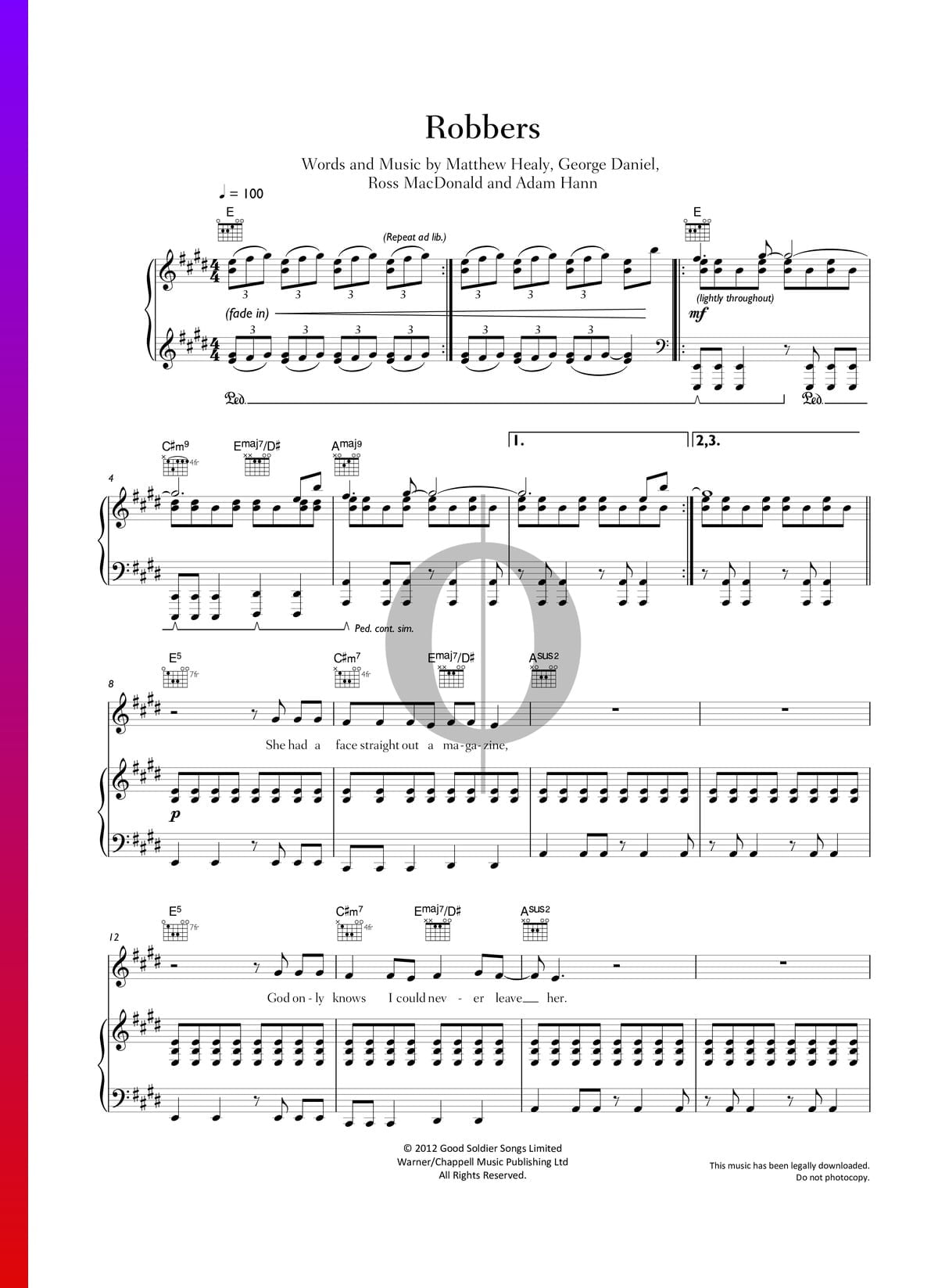 Robbers Sheet Music Piano Voice Guitar Pdf Download