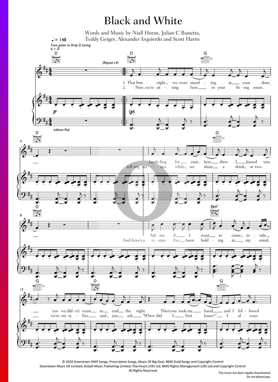 Black And White (Niall Horan) Piano Sheet Music OKTAV