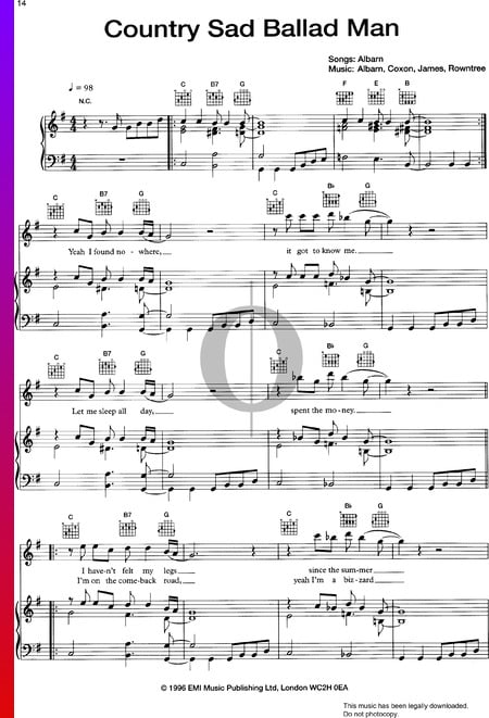 Country Sad Ballad Man Musik-Noten