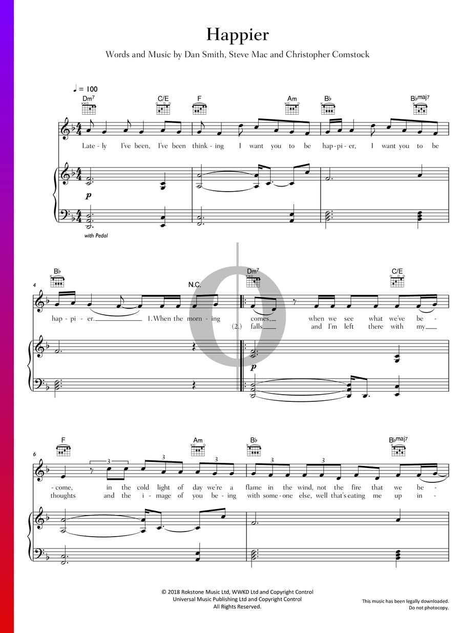 Happier (Marshmello, Bastille) Piano Sheet Music - OKTAV