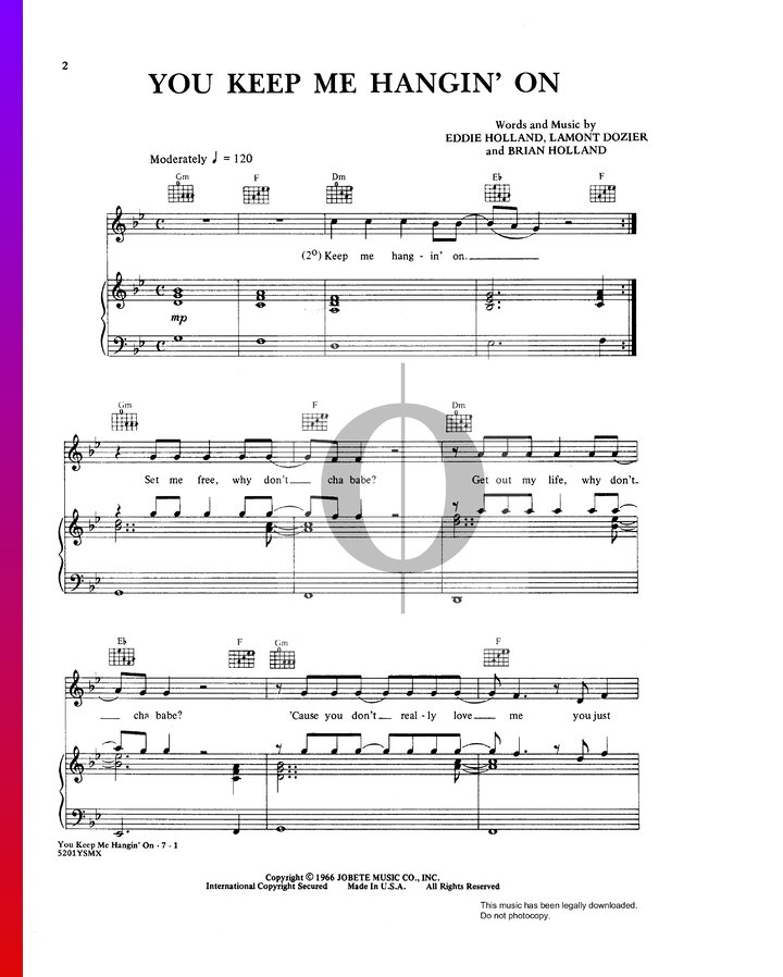 You Keep Me Hangin' On (The Supremes) Piano Sheet Music - OKTAV