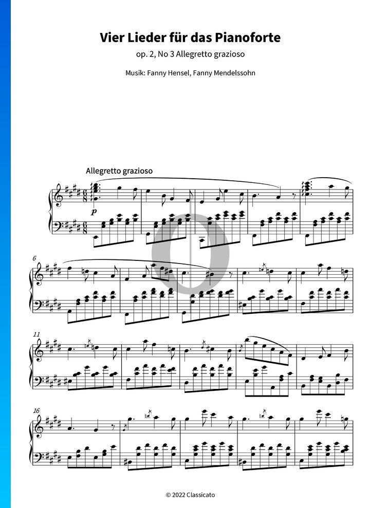 Vier Lieder für das Pianoforte, Op. 2 No. 3 Allegretto grazioso (Fanny