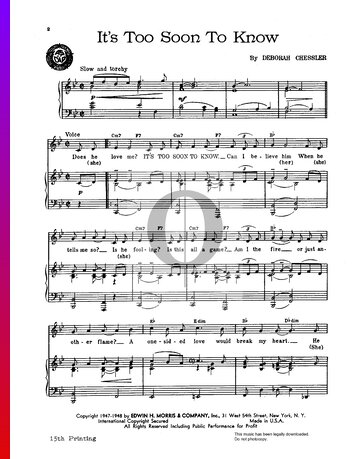 It's Too Soon To Know Sheet Music