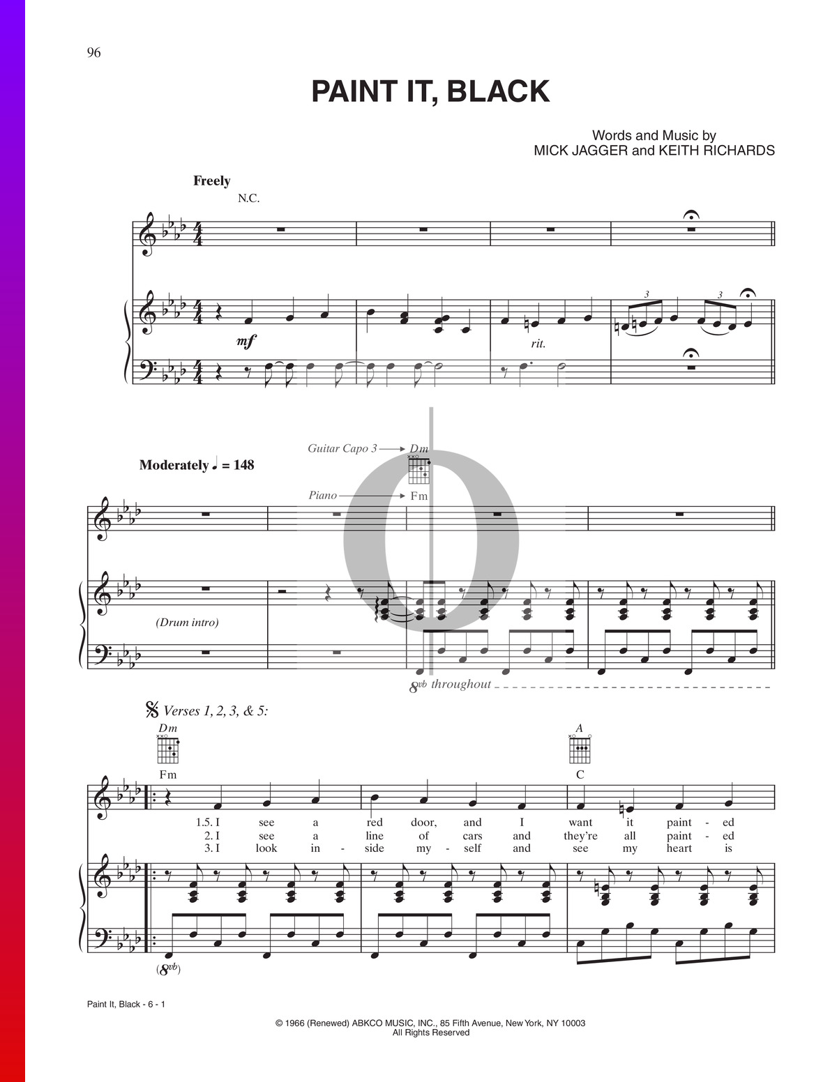 ▷ Paint It, Black Sheet Music (Piano, Voice, Guitar) - OKTAV