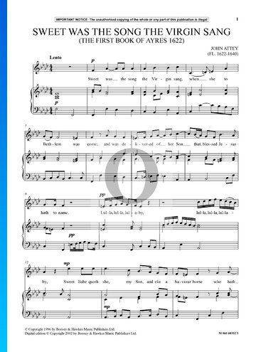 Sweet Was The Song The Virgin Sang Sheet Music