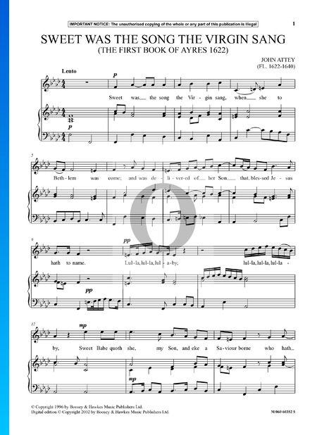Sweet Was The Song The Virgin Sang Sheet Music